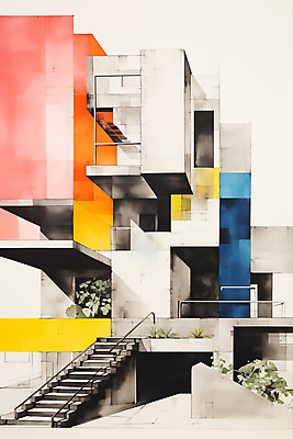 JPG 디자인 건축 화분 일러스트 건축양식 난간 사람없음 건물 스케치 디지털합성 모던 편집소스 국내일러스트 AI일러스트 AI콘텐츠 건축물 미술 파일형식