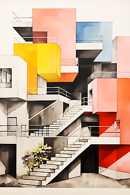 JPG 디자인 건축 화분 일러스트 건축양식 난간 사람없음 건물 스케치 디지털합성 모던 편집소스 국내일러스트 AI일러스트 AI콘텐츠 건축물 미술 파일형식