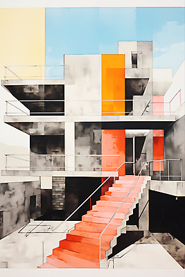 JPG 디자인 건축 일러스트 건축양식 난간 사람없음 건물 스케치 디지털합성 모던 편집소스 국내일러스트 AI일러스트 AI콘텐츠 건축물 미술 파일형식