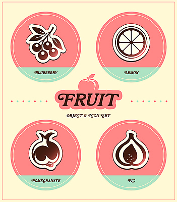 아이콘 열매 분홍색 스티커 잎 사람없음 원형 사과 레몬 블루베리 석류 무화과 2D아이콘 AI파일 도형 식물 컬러 과일 파일형식 벡터