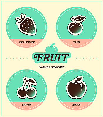 아이콘 열매 스티커 잎 딸기 사람없음 원형 체리 사과 자두 민트색 2D아이콘 AI파일 도형 식물 컬러 과일 파일형식 벡터