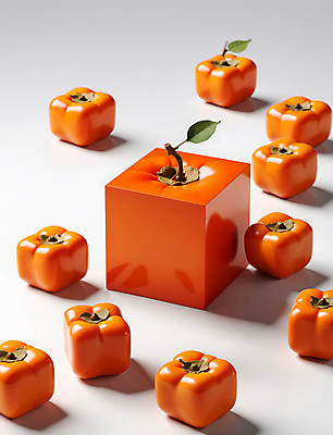 JPG 편집이미지 잎 추상 감 사람없음 3D 사각형 주황색 큐브 입체 디지털합성 오브젝트 편집소스 편집3D AI컴퓨터그래픽 AI콘텐츠 도형 식물 컬러 무늬 과일 파일형식