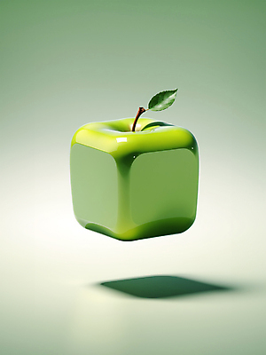 JPG 편집이미지 추상 사람없음 초록색 3D 사각형 사과 큐브 입체 디지털합성 오브젝트 풋사과 편집소스 편집3D AI컴퓨터그래픽 AI콘텐츠 도형 컬러 무늬 과일 파일형식