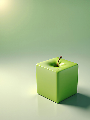 JPG 편집이미지 추상 사람없음 초록색 3D 사각형 사과 큐브 입체 디지털합성 오브젝트 풋사과 카피스페이스 편집소스 편집3D AI컴퓨터그래픽 AI콘텐츠 도형 컬러 무늬 과일 공백 파일형식