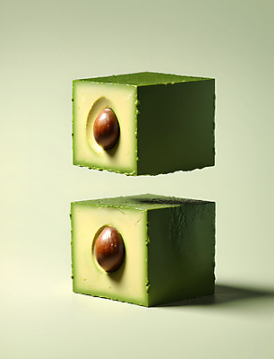 JPG 편집이미지 추상 사람없음 초록색 3D 사각형 큐브 입체 디지털합성 오브젝트 아보카도 편집소스 편집3D AI컴퓨터그래픽 AI콘텐츠 도형 컬러 무늬 과일 파일형식