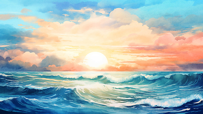 JPG 구름 파도 바다 백그라운드 겨울 일러스트 자연 하늘 수채화 새해 풍경 사람없음 태양 일출 국내일러스트 AI일러스트 AI콘텐츠 자연요소 계절 노을 생태계 파일형식