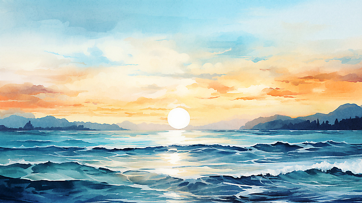 JPG 구름 파도 바다 백그라운드 겨울 일러스트 자연 하늘 수채화 새해 풍경 사람없음 태양 일출 국내일러스트 AI일러스트 AI콘텐츠 자연요소 계절 노을 생태계 파일형식