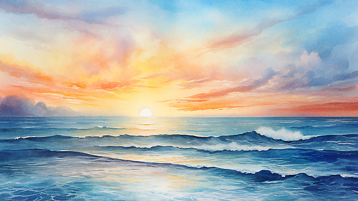 JPG 구름 파도 바다 백그라운드 겨울 일러스트 자연 하늘 수채화 새해 풍경 사람없음 태양 일출 국내일러스트 AI일러스트 AI콘텐츠 자연요소 계절 노을 생태계 파일형식