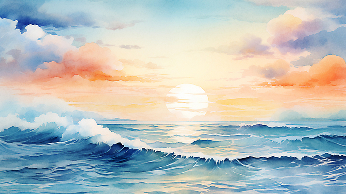 JPG 구름 파도 바다 백그라운드 겨울 일러스트 자연 하늘 수채화 새해 풍경 사람없음 태양 일출 국내일러스트 AI일러스트 AI콘텐츠 자연요소 계절 노을 생태계 파일형식