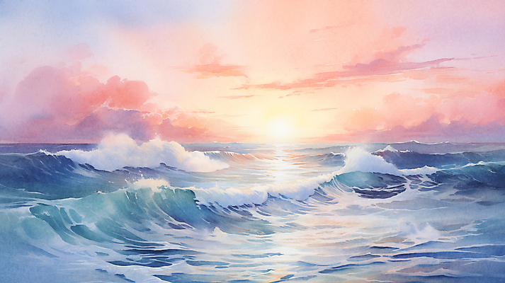 JPG 구름 파도 바다 백그라운드 겨울 일러스트 자연 하늘 수채화 새해 풍경 사람없음 태양 일출 국내일러스트 AI일러스트 AI콘텐츠 자연요소 계절 노을 생태계 파일형식