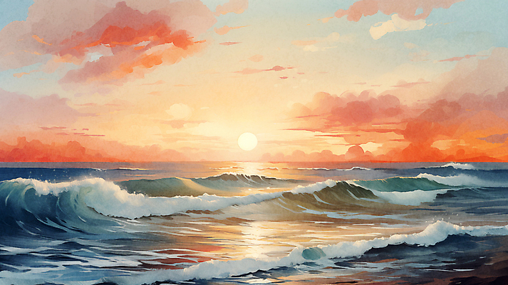 JPG 구름 파도 바다 백그라운드 겨울 일러스트 자연 하늘 수채화 새해 풍경 사람없음 태양 일출 국내일러스트 AI일러스트 AI콘텐츠 자연요소 계절 노을 생태계 파일형식