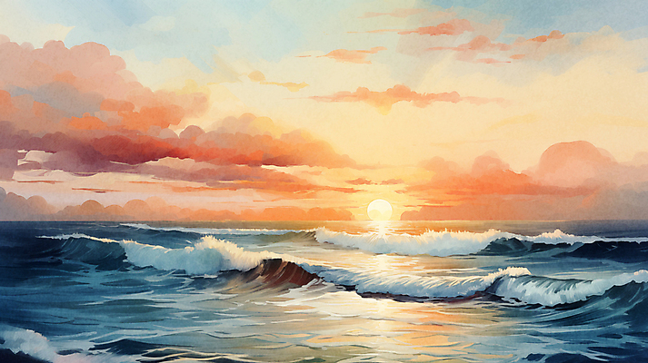 JPG 구름 파도 바다 백그라운드 겨울 일러스트 자연 하늘 수채화 새해 풍경 사람없음 태양 일출 국내일러스트 AI일러스트 AI콘텐츠 자연요소 계절 노을 생태계 파일형식