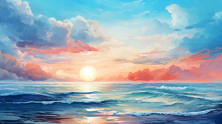 JPG 구름 파도 바다 백그라운드 겨울 일러스트 자연 하늘 수채화 새해 풍경 사람없음 태양 일출 국내일러스트 AI일러스트 AI콘텐츠 자연요소 계절 노을 생태계 파일형식