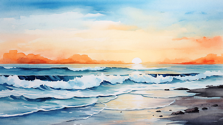 JPG 구름 파도 바다 백그라운드 겨울 일러스트 자연 하늘 수채화 새해 풍경 사람없음 태양 일출 국내일러스트 AI일러스트 AI콘텐츠 자연요소 계절 노을 생태계 파일형식