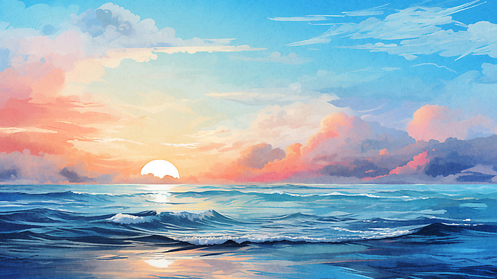 JPG 구름 파도 바다 백그라운드 겨울 일러스트 자연 하늘 수채화 새해 풍경 사람없음 태양 일출 국내일러스트 AI일러스트 AI콘텐츠 자연요소 계절 노을 생태계 파일형식