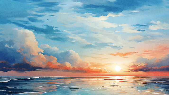 JPG 구름 파도 바다 백그라운드 겨울 일러스트 자연 하늘 수채화 새해 풍경 사람없음 태양 일출 국내일러스트 AI일러스트 AI콘텐츠 자연요소 계절 노을 생태계 파일형식