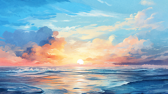 JPG 구름 파도 바다 백그라운드 겨울 일러스트 자연 하늘 수채화 새해 풍경 사람없음 태양 일출 국내일러스트 AI일러스트 AI콘텐츠 자연요소 계절 노을 생태계 파일형식