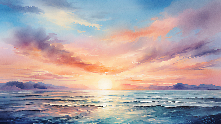 JPG 구름 파도 바다 백그라운드 겨울 일러스트 자연 하늘 수채화 새해 풍경 사람없음 태양 일출 국내일러스트 AI일러스트 AI콘텐츠 자연요소 계절 노을 생태계 파일형식