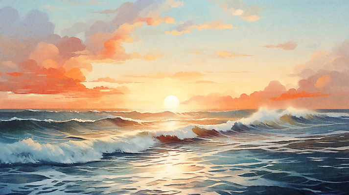 JPG 구름 파도 바다 백그라운드 겨울 일러스트 자연 하늘 수채화 새해 풍경 사람없음 태양 일출 국내일러스트 AI일러스트 AI콘텐츠 자연요소 계절 노을 생태계 파일형식
