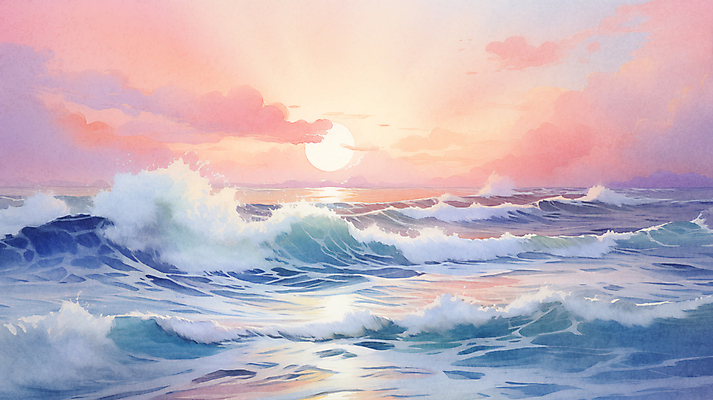 JPG 구름 파도 바다 백그라운드 겨울 일러스트 자연 하늘 수채화 새해 풍경 사람없음 태양 일출 국내일러스트 AI일러스트 AI콘텐츠 자연요소 계절 노을 생태계 파일형식
