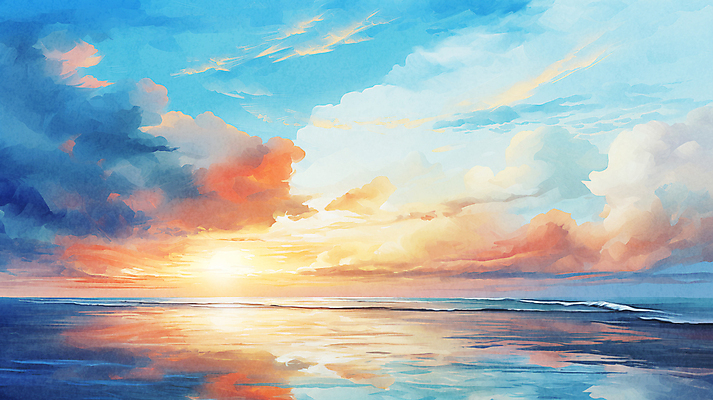 JPG 구름 파도 바다 백그라운드 겨울 일러스트 자연 하늘 수채화 새해 풍경 사람없음 태양 일출 국내일러스트 AI일러스트 AI콘텐츠 자연요소 계절 노을 생태계 파일형식