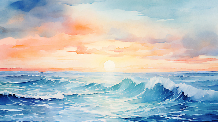 JPG 구름 파도 바다 백그라운드 겨울 일러스트 자연 하늘 수채화 새해 풍경 사람없음 태양 일출 국내일러스트 AI일러스트 AI콘텐츠 자연요소 계절 노을 생태계 파일형식