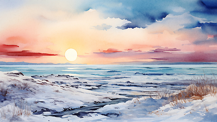 JPG 구름 파도 바다 백그라운드 겨울 일러스트 자연 하늘 수채화 새해 풍경 사람없음 태양 일출 풀 국내일러스트 AI일러스트 AI콘텐츠 자연요소 식물 계절 노을 생태계 파일형식