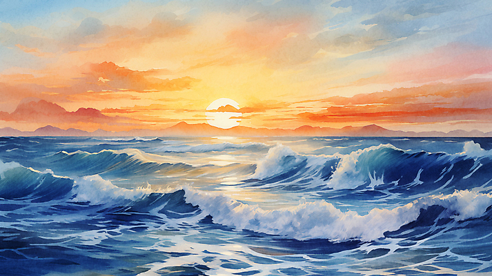 JPG 구름 파도 바다 백그라운드 겨울 일러스트 자연 하늘 수채화 새해 풍경 사람없음 태양 일출 국내일러스트 AI일러스트 AI콘텐츠 자연요소 계절 노을 생태계 파일형식