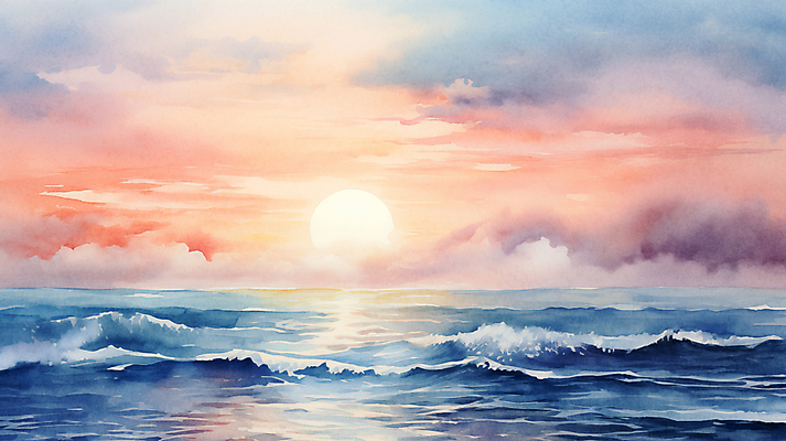 JPG 구름 파도 바다 백그라운드 겨울 일러스트 자연 하늘 수채화 새해 풍경 사람없음 태양 일출 국내일러스트 AI일러스트 AI콘텐츠 자연요소 계절 노을 생태계 파일형식