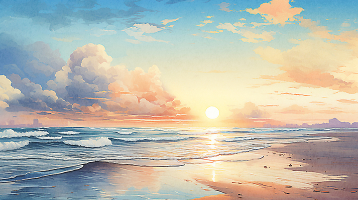 JPG 구름 파도 바다 백그라운드 겨울 일러스트 자연 하늘 수채화 새해 풍경 사람없음 태양 일출 국내일러스트 AI일러스트 AI콘텐츠 자연요소 계절 노을 생태계 파일형식