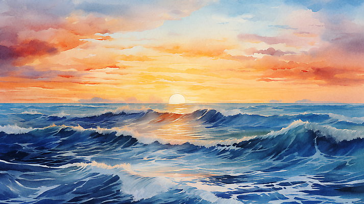 JPG 구름 파도 바다 백그라운드 겨울 일러스트 자연 하늘 수채화 새해 풍경 사람없음 태양 일출 국내일러스트 AI일러스트 AI콘텐츠 자연요소 계절 노을 생태계 파일형식