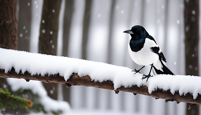 JPG 편집이미지 한마리 겨울 조류 사람없음 나뭇가지 눈 숲속 숲 까치 눈덮임 편집실사 AI포토 AI콘텐츠 자연요소 나무 동물 1 계절 컨셉 날씨 CG 파일형식