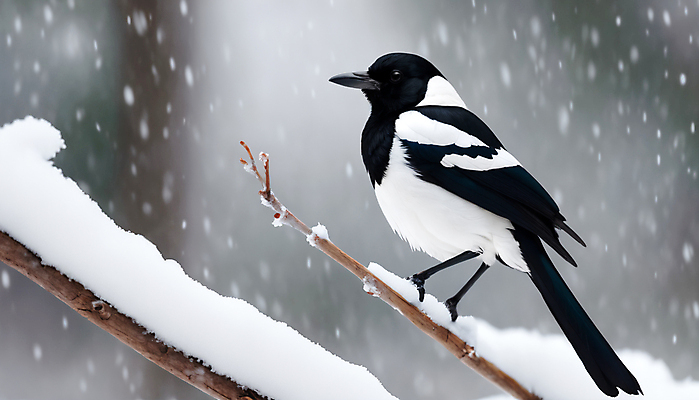JPG 편집이미지 한마리 겨울 조류 사람없음 나뭇가지 눈 숲속 숲 까치 눈덮임 편집실사 AI포토 AI콘텐츠 자연요소 나무 동물 1 계절 컨셉 날씨 CG 파일형식