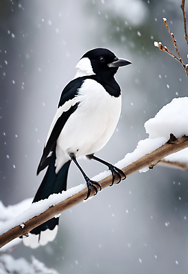 JPG 편집이미지 한마리 겨울 조류 사람없음 나뭇가지 눈 숲속 숲 까치 눈덮임 편집실사 AI포토 AI콘텐츠 자연요소 나무 동물 1 계절 컨셉 날씨 CG 파일형식
