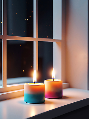 JPG 편집이미지 겨울 초 촛불 창문 실내 풍경 사람없음 눈 창가 디지털합성 편집소스 편집실사 AI포토 AI콘텐츠 자연요소 계절 날씨 내부 CG 파일형식