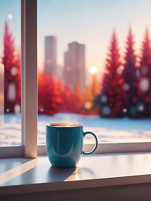 JPG 편집이미지 겨울 창문 실내 풍경 사람없음 눈 커피잔 창가 디지털합성 블러효과 편집소스 편집실사 AI포토 AI콘텐츠 자연요소 계절 커피 날씨 잔 내부 CG 블러 파일형식 효과
