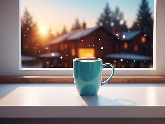 JPG 편집이미지 커피 겨울 창문 실내 풍경 사람없음 머그컵 눈 창가 디지털합성 블러효과 편집소스 편집실사 AI포토 AI콘텐츠 자연요소 계절 음료 날씨 내부 컵 CG 블러 파일형식 효과