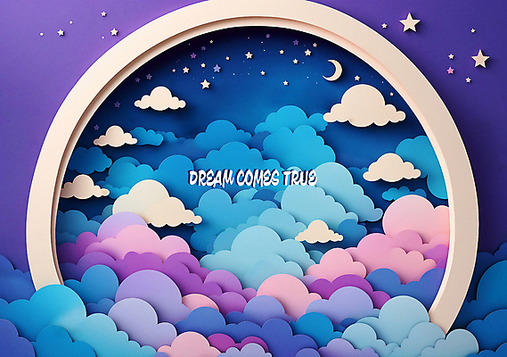 PSD 구름 편집이미지 상상 밤하늘 추상 사람없음 보라색 꿈 달 원형 페이퍼아트 이미지편집 자연요소 도형 컬러 무늬 하늘 야간 파일형식