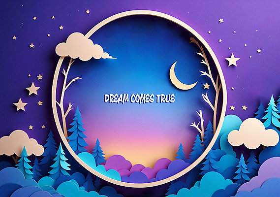 PSD 나무 구름 편집이미지 상상 밤하늘 추상 사람없음 보라색 꿈 달 원형 페이퍼아트 그라데이션 이미지편집 자연요소 도형 식물 컬러 무늬 하늘 야간 파일형식