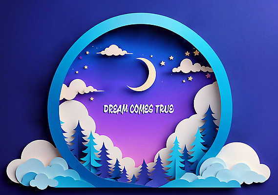 PSD 나무 구름 편집이미지 상상 밤하늘 추상 사람없음 보라색 꿈 달 원형 페이퍼아트 그라데이션 이미지편집 자연요소 도형 식물 컬러 무늬 하늘 야간 파일형식