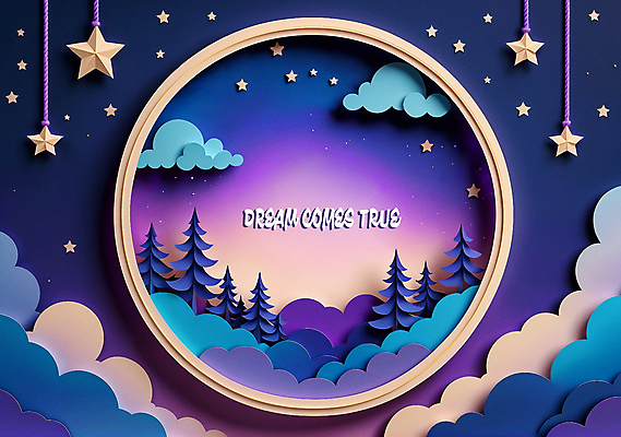 PSD 나무 구름 편집이미지 별 상상 밤하늘 추상 사람없음 보라색 꿈 달 원형 페이퍼아트 이미지편집 자연요소 도형 식물 컬러 무늬 하늘 야간 파일형식