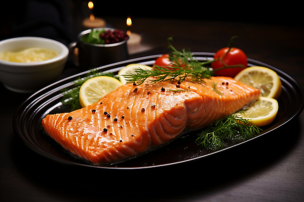 JPG 편집이미지 접시 요리 사람없음 레몬 디지털합성 연어 연어스테이크 연어요리 플레이팅 편집실사 AI포토 AI콘텐츠 식기 음식 과일 어류 스테이크 상차림 CG 파일형식