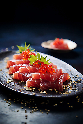 JPG 편집이미지 접시 요리 사람없음 참치 디지털합성 생선알 참치회 플레이팅 편집실사 AI포토 AI콘텐츠 식기 어류 알 생선회 상차림 CG 파일형식