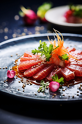 JPG 편집이미지 접시 요리 사람없음 참치 디지털합성 참치회 플레이팅 편집실사 AI포토 AI콘텐츠 식기 어류 생선회 상차림 CG 파일형식