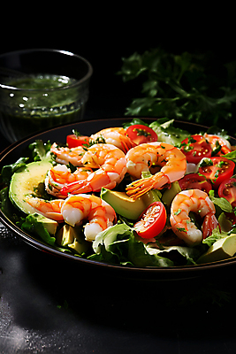 JPG 편집이미지 접시 방울토마토 새우 사람없음 샐러드 신선 아보카도 건강식 쉬림프샐러드 편집실사 AI포토 AI콘텐츠 식기 음식 토마토 과일 갑각류 CG 파일형식