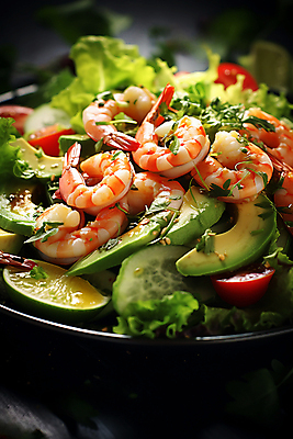 JPG 편집이미지 접시 방울토마토 새우 사람없음 샐러드 신선 아보카도 건강식 쉬림프샐러드 편집실사 AI포토 AI콘텐츠 식기 음식 토마토 과일 갑각류 CG 파일형식