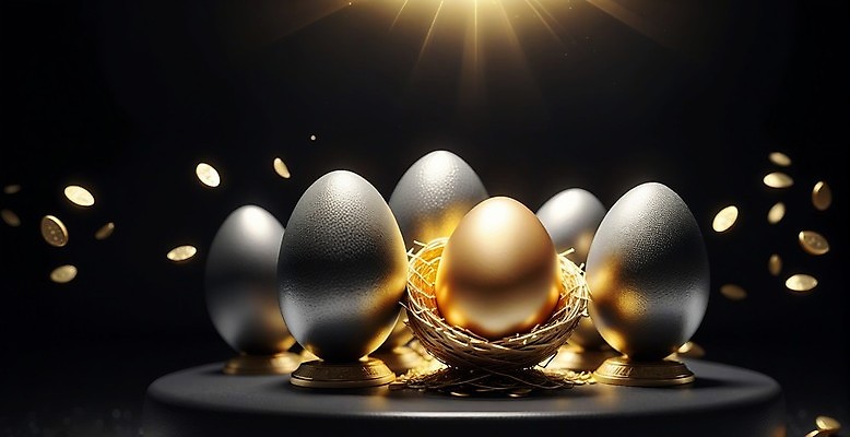 JPG 편집이미지 이벤트 사람없음 빛 계란 동전 금색 행운 황금 둥지 황금알 당첨 편집실사 AI컴퓨터그래픽 AI콘텐츠 컬러 컨셉 돈 알 CG 파일형식