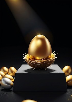 JPG 편집이미지 이벤트 사람없음 계란 금색 행운 황금 둥지 황금알 단상 당첨 편집실사 AI컴퓨터그래픽 AI콘텐츠 컬러 컨셉 알 CG 파일형식