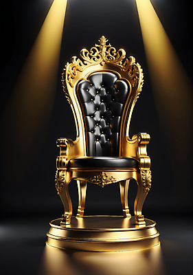 JPG 편집이미지 의자 이벤트 사람없음 빛 검은색 금색 앤티크 우승 황금 영광 시상 시상식 왕좌 편집실사 AI컴퓨터그래픽 AI콘텐츠 감정 컬러 가구 최고 CG 파일형식