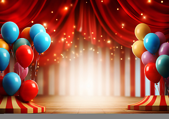 JPG 편집이미지 사람없음 반짝임 공간 무대 커튼 서커스 극장 풍선 편집실사 AI포토 AI콘텐츠 모션 CG 파일형식